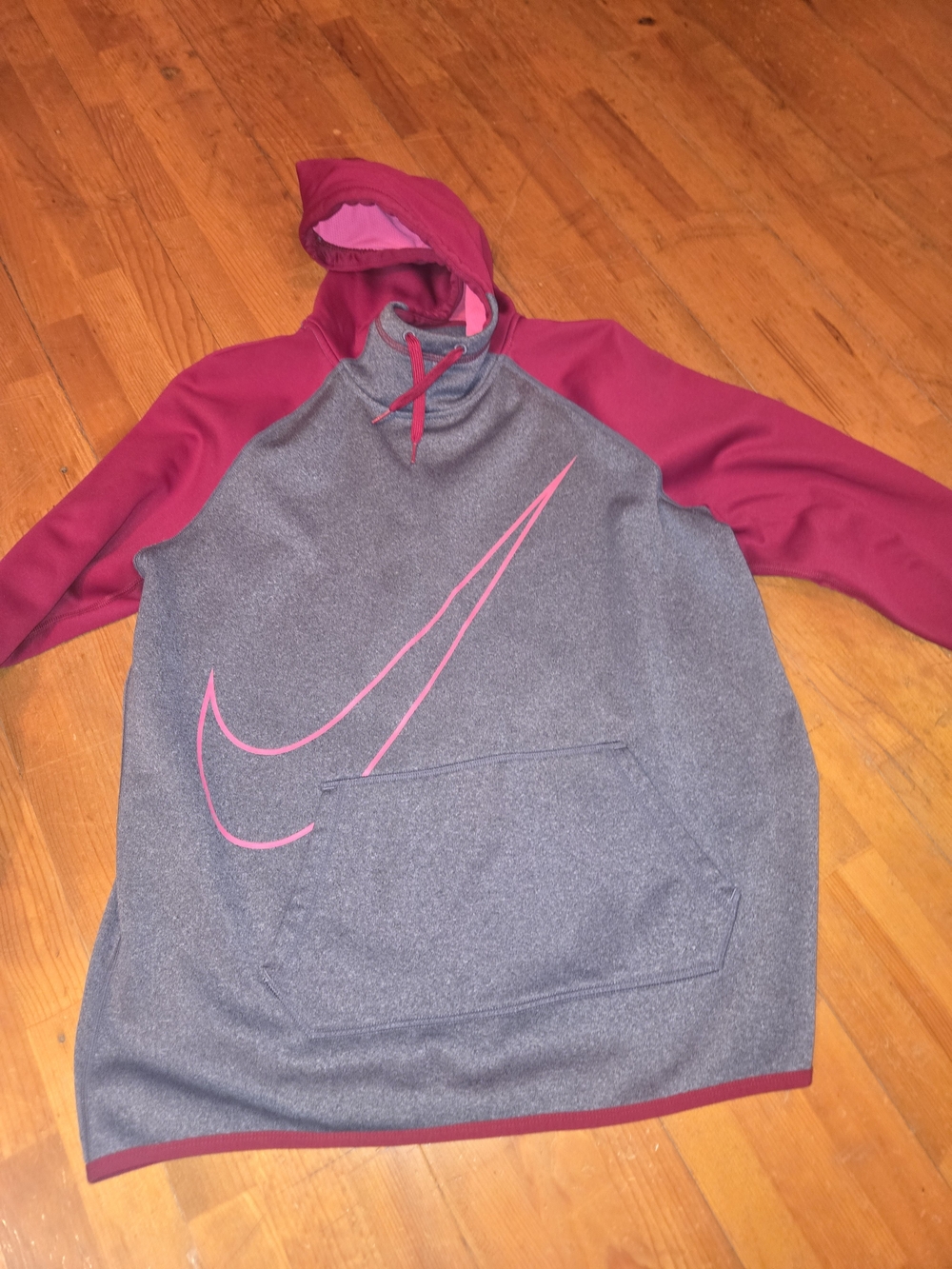 Nike Gray & Pink Hooded Pullover Sweatshirt